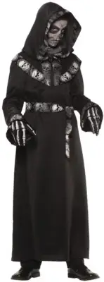 Skull Master Hooded Robe Child Costume Halloween Scary Look Underwraps