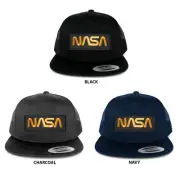 FLEXFIT 5 Panel NASA Worm Gold Text Embroidered Patch Snapback Mesh Trucker Cap