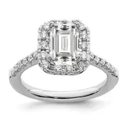 1.50ct. CZ Solid Real 14K White Gold Emerald Shape Halo Engagement Ring