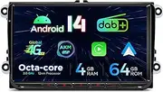 XTRONS 9" Android 14 DAB+ Car Stereo for VW Candy Golf Jetta Passat Polo Skoda Seat, Octa Core 4+64GB Radio Player with 4G AKM DSP 2K CarAutoPlay Auto GPS Navigation Bluetooth 5.0 New UI Cooling Syste
