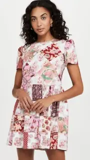 Alix of Bohemia Anika Patchwork Mini Dress Pink Women's Size S