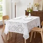 Linenzone White Rectangle Tablecloth for Rustic Vintage Decor. Sheer Lace