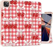 May Chen Case for iPad Pro 11 inch (4th, 3rd, 2nd & 1st Gen) 2022 2021 2020 2018, Trifold Stand + Pencil Holder + Auto Wake/Sleep + Soft TPU Protective Stand Back Cover, Cherry Bow