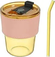 Vaguelly 1Set Glass Juice Bottle with Lid Straw Creative Insulated Drinking Cup for Coffee Tea Juice Milk for Home Office Use Practical