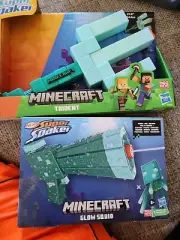 NERF BUNDLE ~ Super Soaker Minecraft Glow Squid Water Blaster & Trident Bundle..