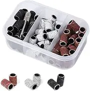75 Pieces Sanding Bands with Storage Box and 1 Nail Drill Mandrel Bit, Beauties Factory Filing Sand Replacement Pieces for Nail Drill Machine Set Kit Polish Removal, Brown 80#, White 120# and Black 180# Grits
