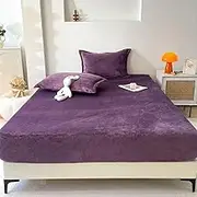 ZIQINPSQ Luxurious Velvet Fitted Sheets，All-Season Milk Plush Bedding，15" Deep Pockets Mattress Protector Cover for a Cozy and Elegant Sleep Experience (Not Include Pillowcases) (Purple, Queen)