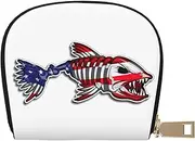 [EdWal] USA Bone Fish Print Card Holder Unisex Credit Card Case for Men and Women Leather Card Holder, Slim Business Card, White, One Size