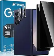 [2+2 Pack] T Tersely 9H Tempered Glass Privacy Screen Protector for Samsung Galaxy Fold 6, Anti Scratch, Full Cover, Easy Install, 2 Pack Privacy Screen Protector and 2 Pack Camera Lens Protector