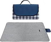 Picnic Blanket,Large Sandproof Waterproof Camping Portable Travel Rug, Foldable Blanket Beach Mat Handy for Outdoor Indoor Family Beach Park Grass, Hiking, Music Festiva (Navy Blue Grid)