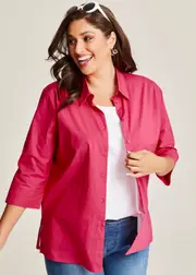 [Taking Shape] Taking Shape Stretch Cotton Poplin Shirt Size 16 in Magenta - Plus Size Women's Clothing Magenta