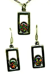 925 silver RED OPAL PENDANT EARRING SET, handmade opal Jewelry