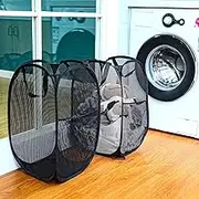 2-Piece Pop Up Laundry Hamber Collapsible Basket Clothes Hamper Strong Mesh Laundry Organiser Lightweight Durable carbon Steel Frame Easy to Open and Fold for Storage Space-Saving Black