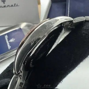 【MASERATI 瑪莎拉蒂】MASERATI手錶型號R8853151002(黑色錶面玫瑰金錶殼金銀相間精鋼錶帶款)