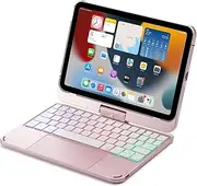 Keyboard Case for iPad Mini 7th/6th Generation (2024/2021), 7-Color Backlit Bluetooth Wireless Removable Keyboard with Smart Touchpad & Tablet Protective Cover (Pink)