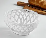 NEW Williams Sonoma White Woven Bread Basket Ceramic Easter NIB
