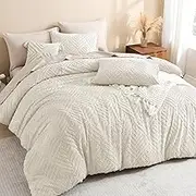 Litanika Beige Queen Comforter Set, 3 Pieces Cream Tufted Boho Farmhouse Bedding Comforter Sets, Lightweight Fluffy Comforter Bed Set for All Season (90x90In Comforter and 2 Pillowcases)