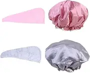 Vaguelly 4pcs Bath Shower Hat Set Mauve Grey Drying Hair Drying Cap Prevent Hair Loss Anti-frizz