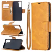 For Samsung Galaxy S21+ Plus Case Lambskin Texture Folio PU Leather Wallet Cover, Kickstand, Lanyard, Light Brown