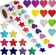 2 Rolls Star Stickers - Sparkly, Self-Adhesive Reward Chart Stickers for Hearts, Small Gold Foil Metallic Stars