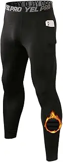 [Yuerlian] Mens Thermal Leggings Thermal Underwear Pants Base Layer Keep Warm Running Leggings Gym Workout Quick Dry Compression Tights Leggings with Pocket