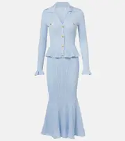 [Self-Portrait] Self-Portrait Pointelle peplum midi dress AU 10 blue