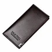 Men's Slim Leather Long Wallet Bifold Clutch Credit Card Holder Coin Purse Bag BROWN COLOR