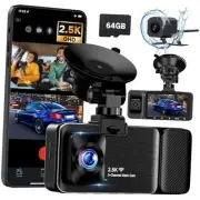 3 Channel Dash Cam Front and Rear Inside, 2.5K Dash Cam, APP Control, Night