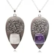 Natural Square Crystal Pendant Carved Tree of Life Radish Head Necklace Jewelry