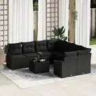 Garden Sofa Set Set of 9 Black Rattan Polyester Cushions vidaXL