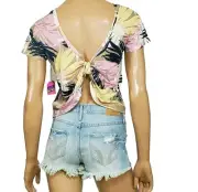 FOREVER 21 'I Love H81' Tropical Cropped Top Twisted Open Back size MEDIUM