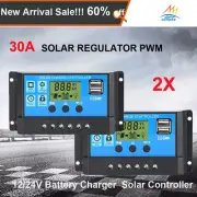 2X 30A Solar Panel Regulator Battery Charge Controller 12V/24V PWM Boat Caravan