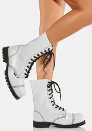 [Underground UK] Commando White Leather Combat Boots