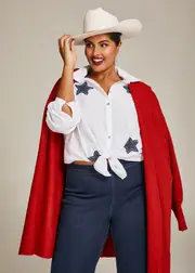 [Virtuelle] Taking Shape Cotton Star Applique Shirt Size 10 in White - Plus Size Women's Clothing White
