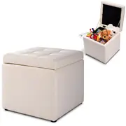 Giantex 40CM PU Leather Storage Ottoman Flip Top Footstool Seat Cube Blanket Box Living Room Bedroom Cream White