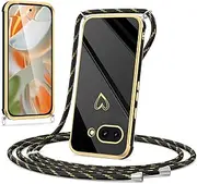Noyabox Case with Strap for Google Pixel 9A, Silicone Mobile Phone Case with Mobile Phone Chain, Galvanised Heart Love Design, Shockproof with Camera Protection, Elegant for Women and Girls, Black