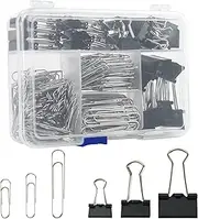 Assorted Size Binder Clips & Jumbo Paper Clips Set - 340pcs Black, Large for Office & School Supplies, in Container with Compartments