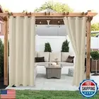 LORDTEX Linen Look Indoor/Outdoor Curtains, 52" W x 108" L, Cream Waterproof,