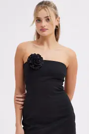 Black Flower Corsage Rosette Pin On Brooch - Size ONE, Women's Ring