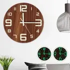 Luminous Wall Clock Silent Quartz Wooden Glow In The Dark Clock Art Home Sgt