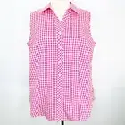 Talbots Top Women's 14W Pink White Gingham Plaid Cottagecore Sleeveless Blouse