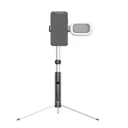 A17D One-piece Multi-function Bluetooth Selfie Stick for Mobile Phones under 6 inch, with Rechargeable Remote Control & Independent Fill Light & Tripod (Black)