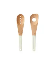 [Gourmet Kitchen] Modern Beech Wood Spoon Set with Silicone Grip 2 Piece in White