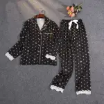 【巴黎精品】睡衣套裝長袖休閒服(春秋季仿真絲薄款翻領女居家服4款A1AT14)