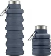 Collapsible Silicone Water Bottle 600ml Capacity Leakproof Folding Water Bottle BPA Free Silicone Cycling Bottles Ultralight Roll Up Sport Water Cup for Gym Outdoor Travel Hiking Camping (Gray)