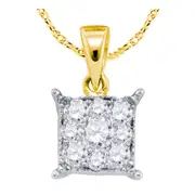 14k Yellow Gold Round Diamond Square Cluster Pendant 1/4 Cttw