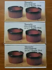 Vintage Retro Brown Glazed Stoneware Ramekins 6 Ovenproof Microwave Kitchenalia