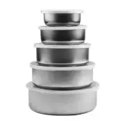 5pcs Stainless Steel Fresh Bowl Lunch Snack Food Storage Box Containers Silver