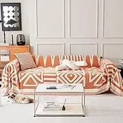 TAOTAOGO Sofa Cover 3 Seater Boho Chenille Corner Sofa Slipcover Washable L Shape Sofa Covers AB Sided Sectional Couch Cover with Tassel Furniture Protector for Pet All-Season A Orange 180x340cm