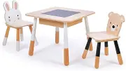 Tender Leaf Toys Forest Table and Chairs - Wooden Play Table with Childs Rabbit Chair and Childs Bear Chair